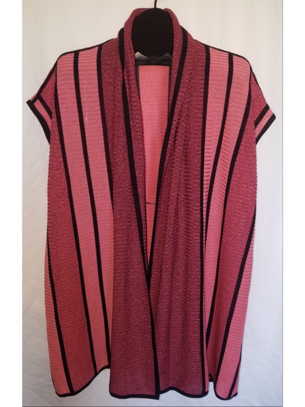 EXCLUSIVELY MISOOK Sz XL Open Cardigan Pink Black Purple Kimono Acrylic Striped